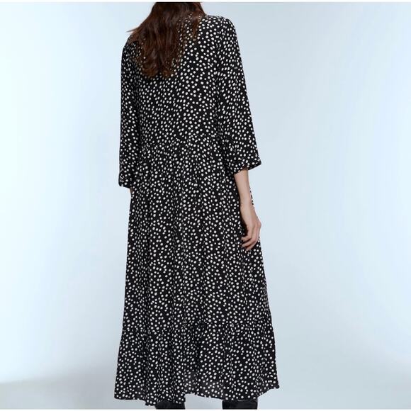 Zara Navy Printed Threw Quarter Sleeve Dress Size L Large - Picture 4 of 8